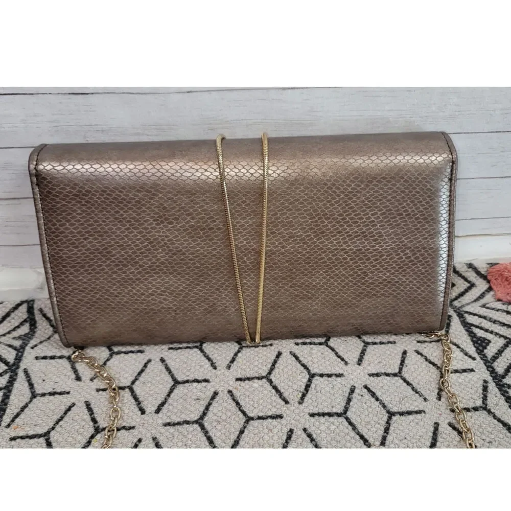 KATE LANDRY BRONZE CLUTCH W SHOULDER CHAIN